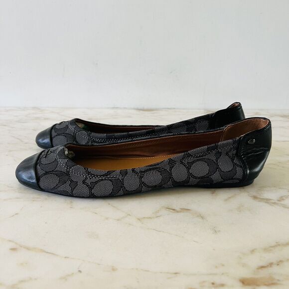 COACH Chelsea Black Gray Signature Canvas Logo Print Ballerina Flats - US 10 - Picture 5 of 8